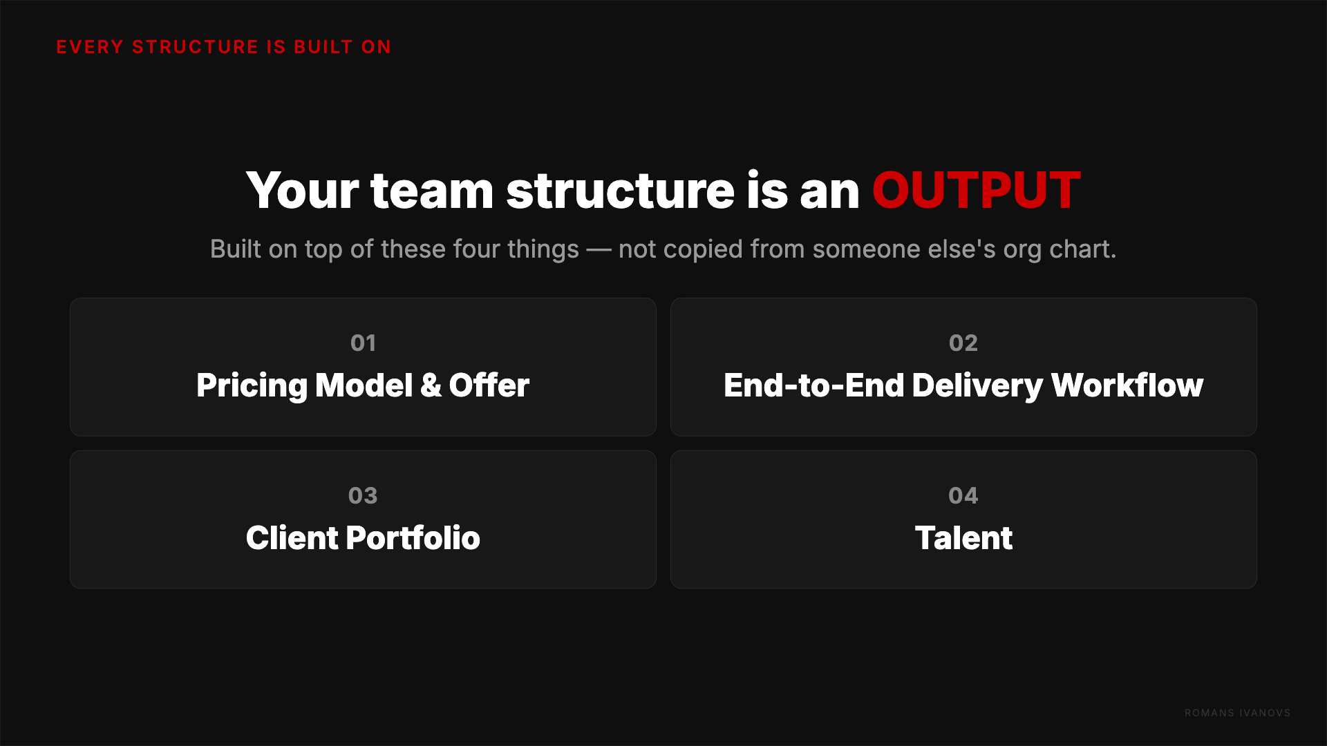 The 4 Foundations of Agency Structure - Pricing Model, Delivery Workflow, Client Portfolio, Talent